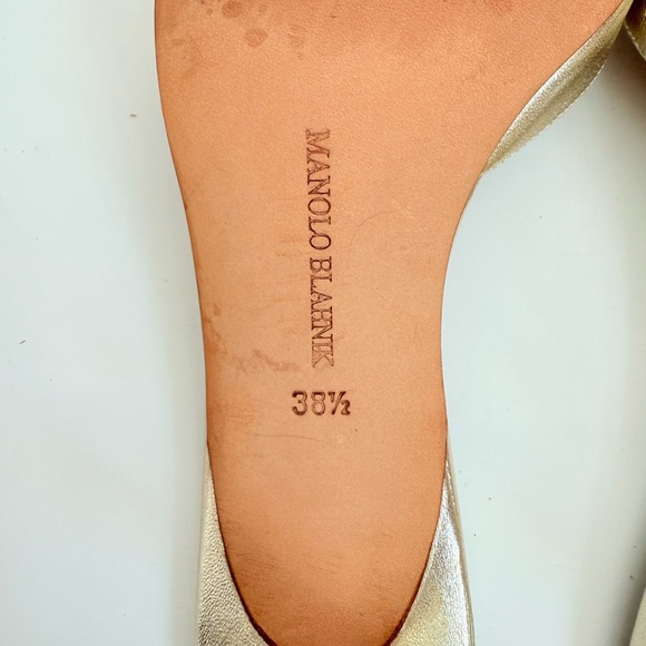 Manolo Blahnik Vintage Beidomu Gold Nappa Leather Kitten Heel Mules EU 38.5 - Picture 8 of 10